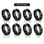 font options for inside engraving on black & silver fibonacci spiral dotwork rings