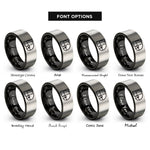 font options for inside engraving on black & grey fibonacci spiral dotwork rings