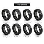 font options for inside engraving on black fibonacci spiral dotwork rings