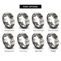 font options for inside engraving on gray fibonacci spiral dotwork rings