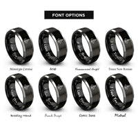 font options for inside engraving on black & silver fighter jet rings