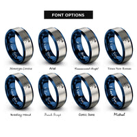 font options for inside engraving on blue & silver fiji rings
