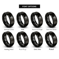font options for inside engraving on black filigree heart rose rings