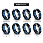 font options for inside engraving on blue & silver finger tab arrow rings