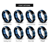 font options for inside engraving on blue & silver finger tab arrow rings