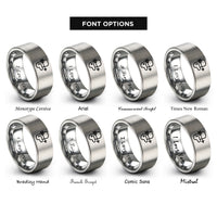 font options for inside engraving on gray finger tab arrow rings