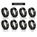 font options for inside engraving on black & gray fingerprint heart rings