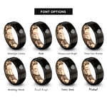 font options for inside engraving on black & rose gold fingerprint heart rings