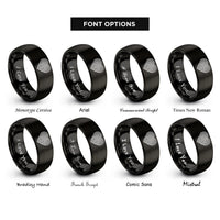 font options for inside engraving on black fingerprint heart rings