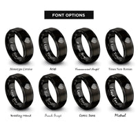 font options for inside engraving on black fingerprint heart rings