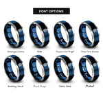 font options for inside engraving on blue & silver fingerprint icon rings