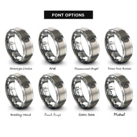 font options for inside engraving on grey fingerprint icon rings