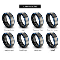 font options for inside engraving on black & blue & grey finish line rings