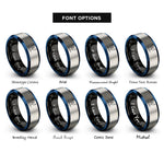 font options for inside engraving on black & blue & gray finish line rings