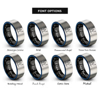 font options for inside engraving on black & blue & grey finish line rings