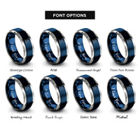 font options for inside engraving on blue & silver finish line rings