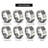 font options for inside engraving on silver finish line rings