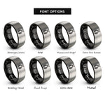 font options for inside engraving on black & silver finish medal laurel rings