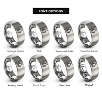 font options for inside engraving on grey finish medal laurel rings
