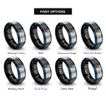 font options for inside engraving on black & blue & gray fins crossed rings