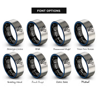 font options for inside engraving on black & blue & grey fins crossed rings