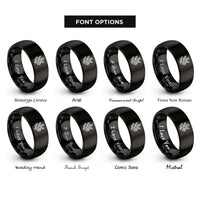 font options for inside engraving on black fir branch pinecone rings