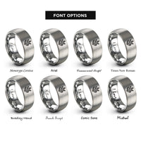 font options for inside engraving on silver fir branch pinecone rings