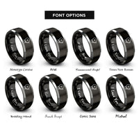 font options for inside engraving on black & grey fire alarm bell rings