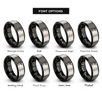 font options for inside engraving on black & silver fire extinguisher rings