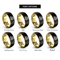 font options for inside engraving on black & gold fire helmet rings