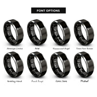 font options for inside engraving on black & silver fire smoke rings