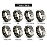 font options for inside engraving on gunmetal & silver firebird rings