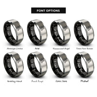 font options for inside engraving on black & silver firefighter carry rings