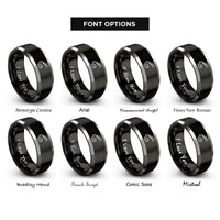 font options for inside engraving on black & silver firefighter hose spray rings