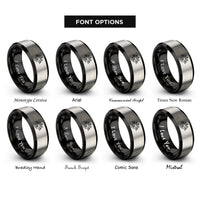 font options for inside engraving on black & gray firefly cluster rings