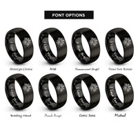 font options for inside engraving on black firefly cluster rings