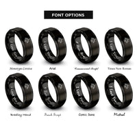 font options for inside engraving on black firefly cluster rings