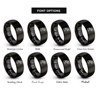 font options for inside engraving on black firework rocket rings