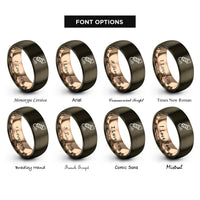 font options for inside engraving on gunmetal & rose gold firework rocket rings