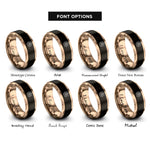 font options for inside engraving on black & rose gold fireworks rings
