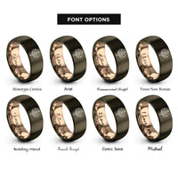 font options for inside engraving on gunmetal & rose gold fireworks burst rings