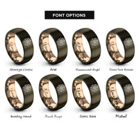 font options for inside engraving on gunmetal & rose gold fireworks rings