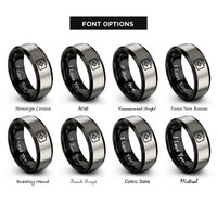 font options for inside engraving on black & gray first aid rings