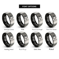 font options for inside engraving on black & silver first aid cross rings