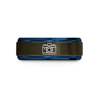 tungsten rings for men – gunmetal & blue tungsten film camera wedding band