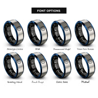 font options for inside engraving on black & blue & gray first quarter rings