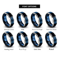 font options for inside engraving on blue & grey first quarter rings
