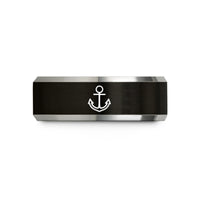 tungsten rings for couples – black & silver tungsten anchor wedding band