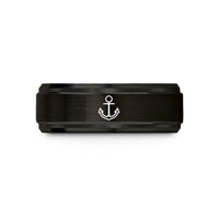 custom engraved rings men – black tungsten anchor wedding band