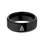 couples band with engraving – black tungsten a frame cabin wedding band